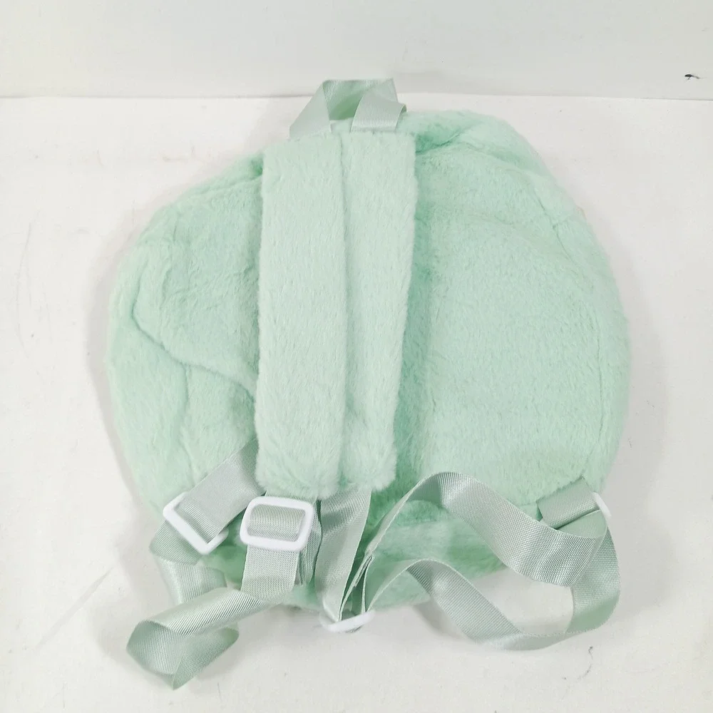 Mint Green Fuzzy Monster Plush Mini Backpack Kawaii Faux Fur Bag 11x11‎